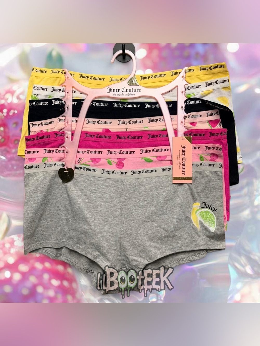 Juicy Couture 7 Pack Boyshort Panties XL with Summer Fruit Graphics NEW Y2K